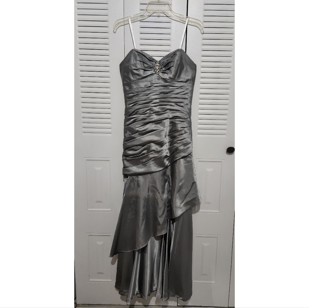 Gray long bridesmaid dress